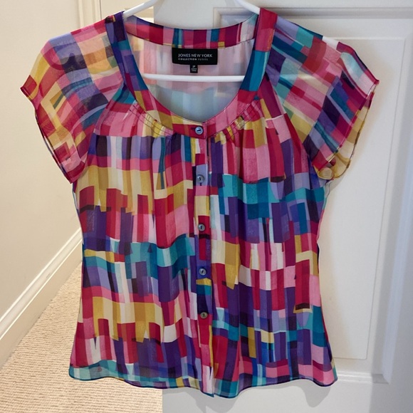 Colourful, silk, summer blouse by Jones New York Collection Petite - Picture 6 of 6